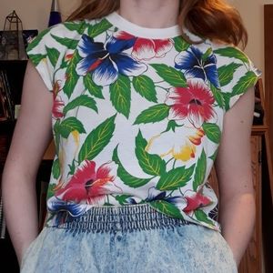 80s Heidi Tropical Crop Tank Top Size M